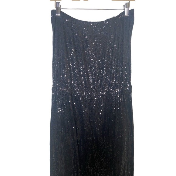 Michael Kors Jumpsuit Size S Black All Over Sequin Bandeau Strapless Pockets - Picture 10 of 11